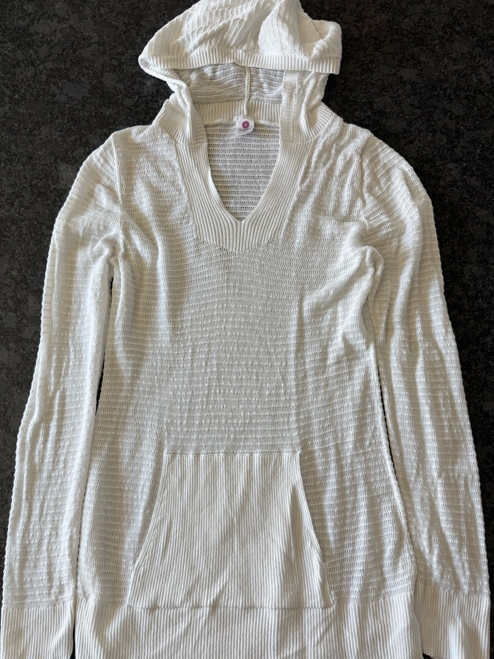 Soybu White Hooded V-Neck Knit Pullover